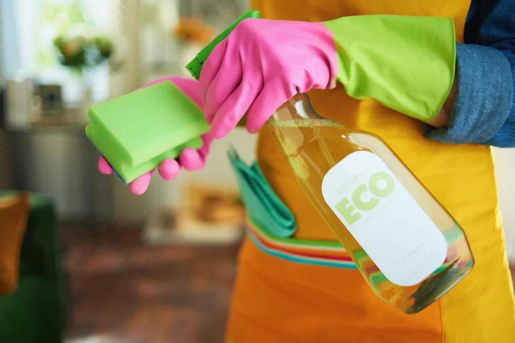 Person cleaning with eco-friendly product.